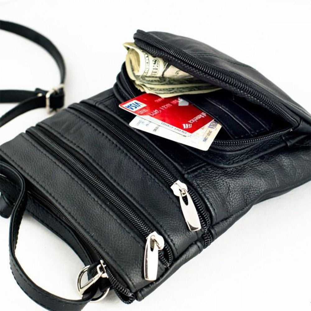 Women Genuine Leather Crossbody Little Purse-Black
