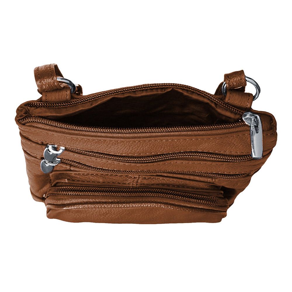 Women Genuine Leather Crossbody Little Purse-Dark brown