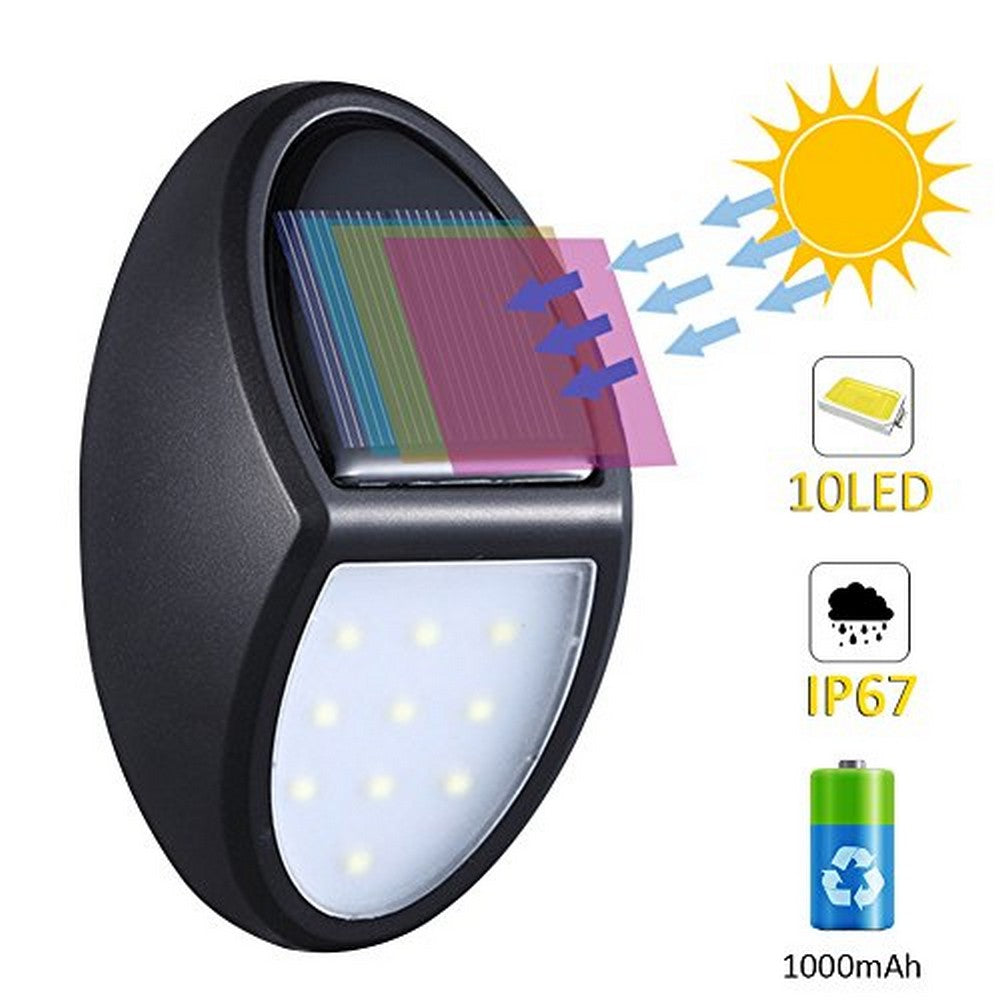 2 Pack 10 LED Waterproof Solar Power Wall Lights