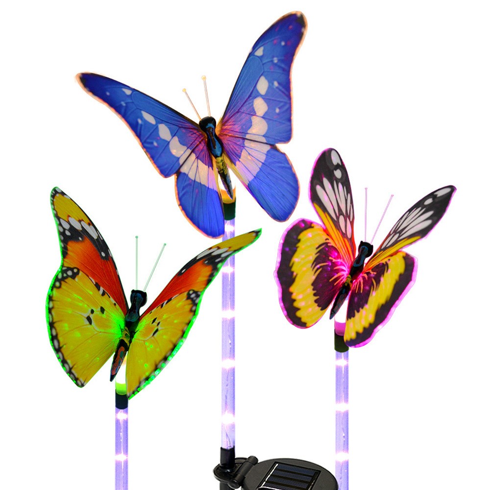 3 Pack Colour Changing 5 LED Butterflies Solar Landscape Lights