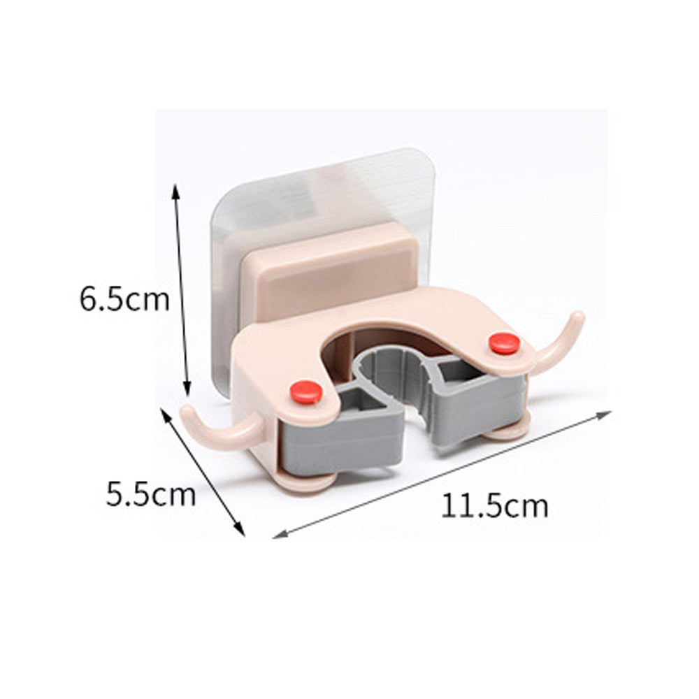 4 Pack Drill Free Mop Broom Wall Holder with Hooks 4 Colours