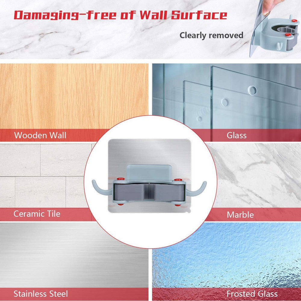 4 Pack Drill Free Mop Broom Wall Holder with Hooks 4 Colours