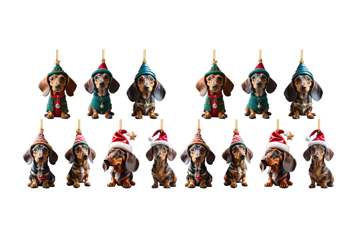 14Pcs Dachshund Dog Christmas Ornaments Xmas Tree Decor