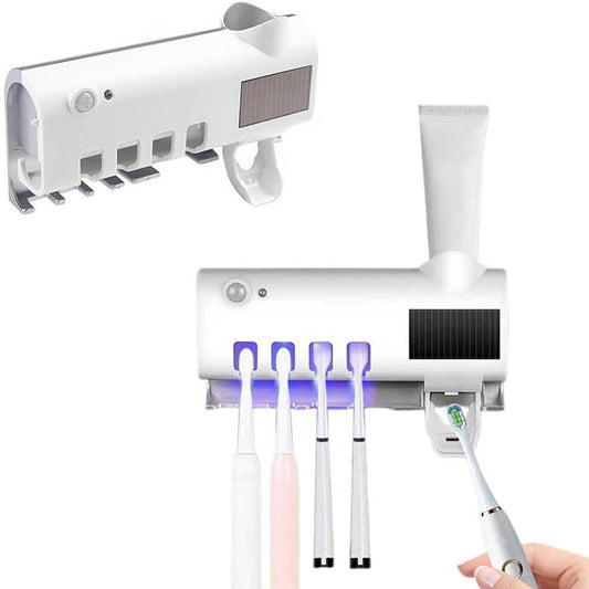 Solar Powered Automatic Toothpaste Dispenser Toothbrush Holder with UV Steriliser Squeezers