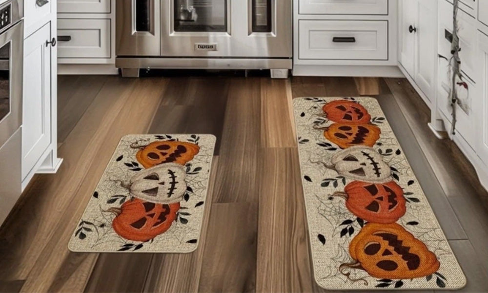 2 Piece Halloween Floor Mat Set for Home Kitchen Easy Care