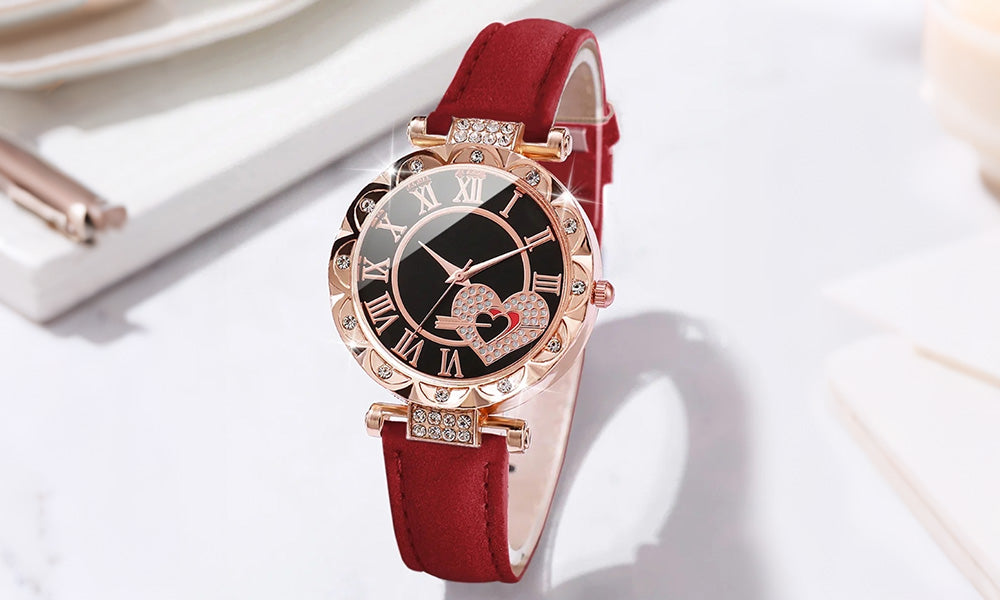 Women Quartz Watch and Beaded Bracelet Set Fashion Wristwatch Jewelry Gift Set