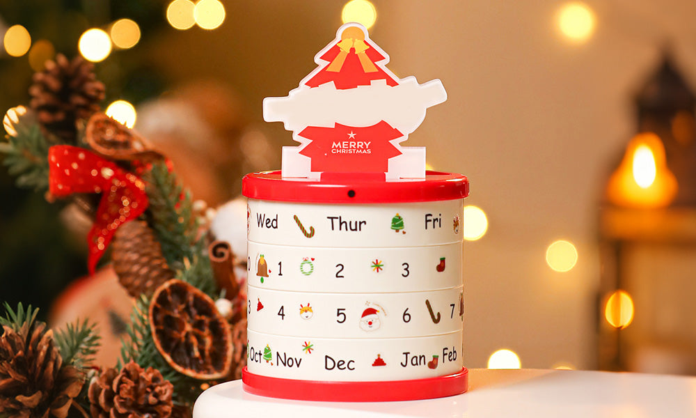 Christmas Apple Gift Box with Rotating Calendar and Storage Compartment