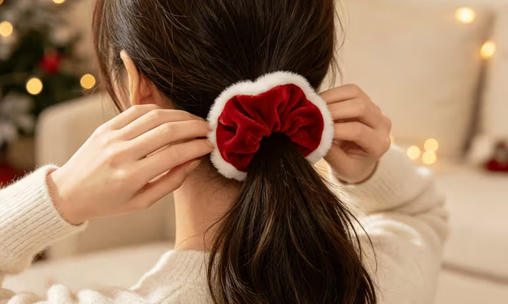 4 PCS Soft Polyester Christmas Ponytail Hair Ties in Red Green White
