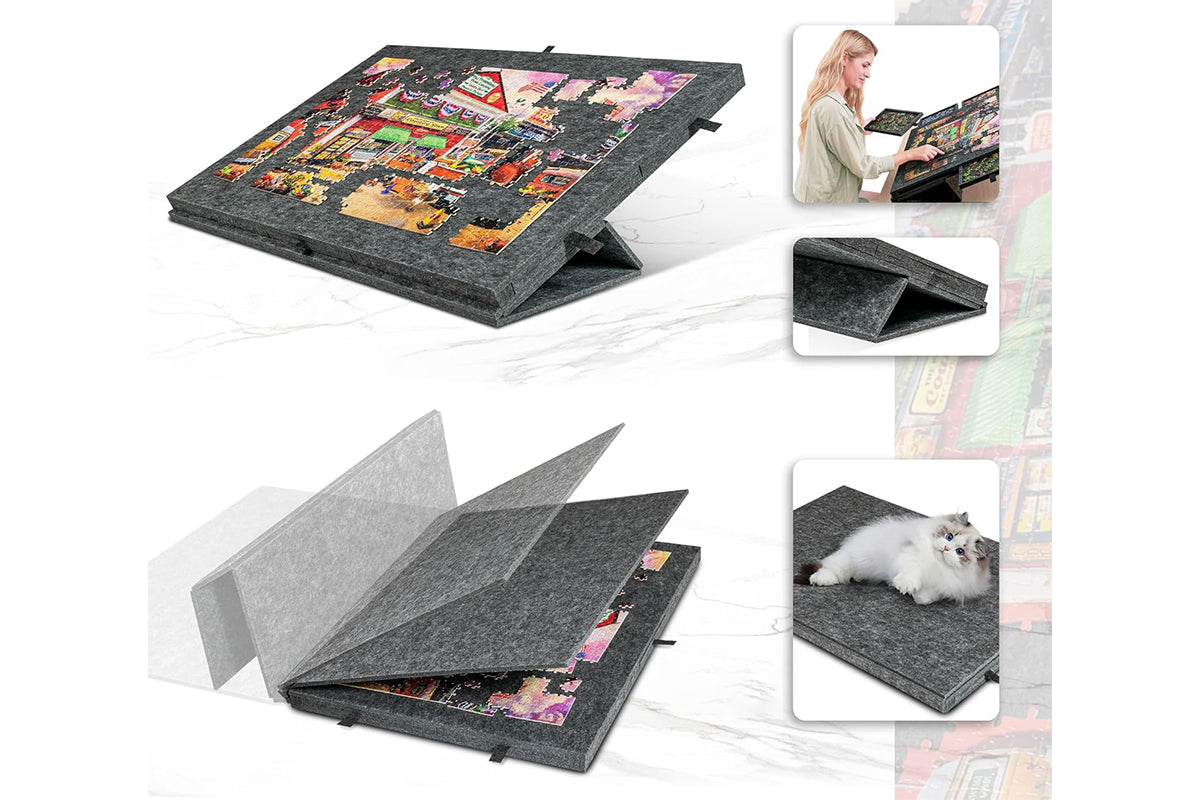 Puzzle Board with 6 Sliding Drawers Foldable Felt Puzzle Table Up to 1000 Pieces