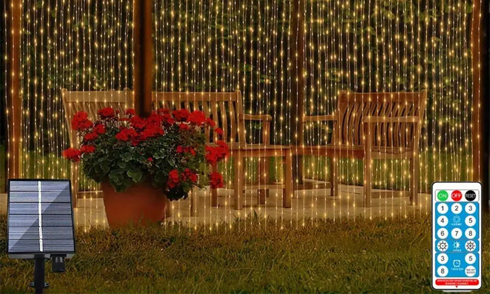 LED Copper Wire Solar Curtain String Lights for Outdoor and Indoor Use