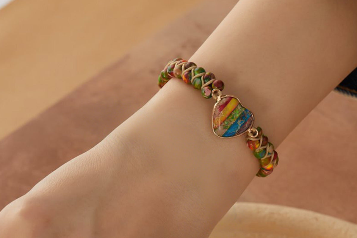 Handmade Natural Stone Beaded Bracelet Adjustable Woven Bangle