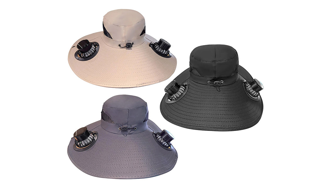 Solar Rechargeable Fan Hat Dual Fans for Fishing Camping Outdoor