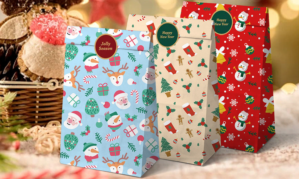 24PCS Christmas Flat Top Paper Gift Bags for Christmas Eve Apples