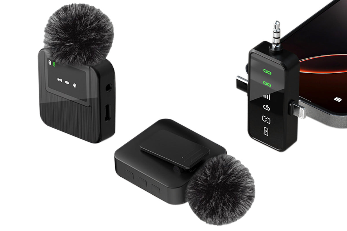 3-in-1 2.4G Wireless Lavalier Microphone Set Compatible with iPhone Android Device for Recording Live Streaming