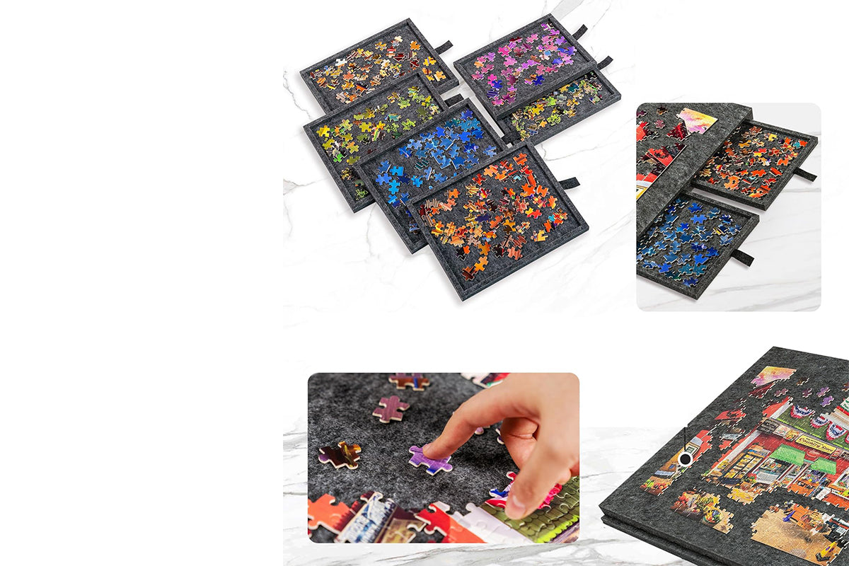 Puzzle Board with 6 Sliding Drawers Foldable Felt Puzzle Table Up to 1000 Pieces