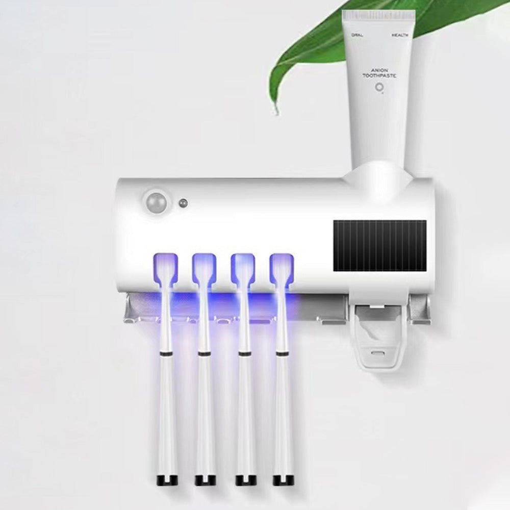 Solar Powered Automatic Toothpaste Dispenser Toothbrush Holder with UV Steriliser Squeezers