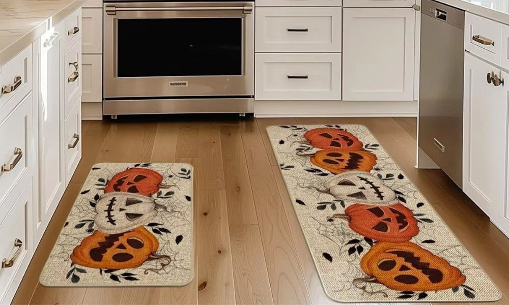 2 Piece Halloween Floor Mat Set for Home Kitchen Easy Care