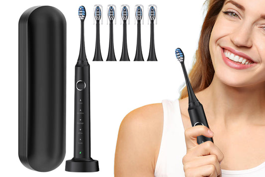 5-Mode Electric Toothbrush with Timer Travel Sonic Toothbrush with 6 Replacement Heads