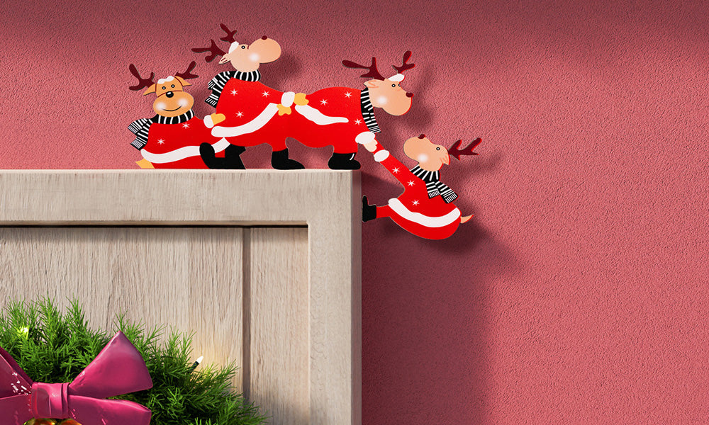2 PCS Christmas Door Frame Decor Pair Penguin Santa Reindeer