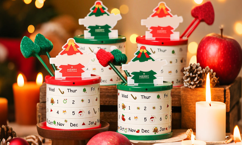 Christmas Apple Gift Box with Rotating Calendar and Storage Compartment