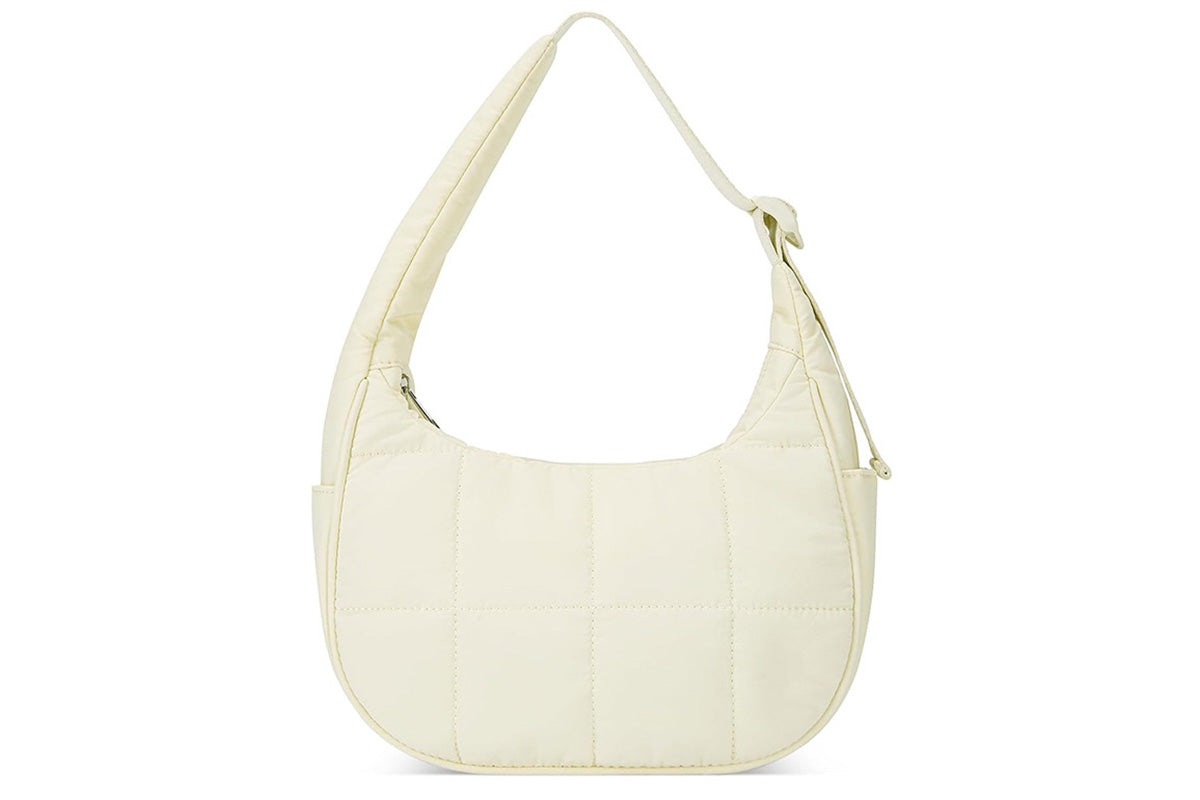Small Puffer Crescent Shoulder Bag for Women Nylon Quilted Handbag with Adjustable Strap