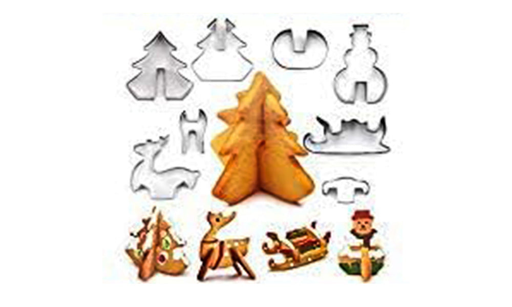 18PCS Stainless Steel 3D Christmas Cookie Cutter Set Gingerbread House Shapes