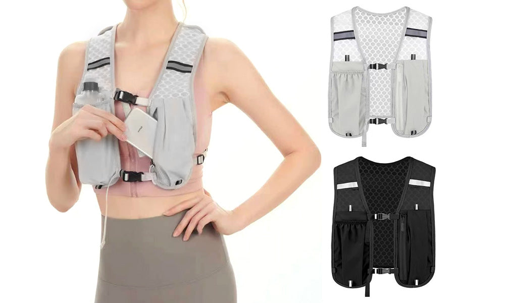 2Pcs Multi-Pocket Running Vest with Reflective Strip Cycling Run Backpack