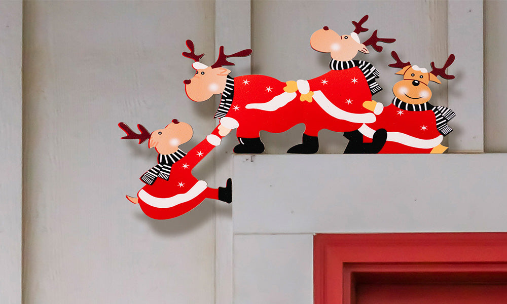 2 PCS Christmas Door Frame Decor Pair Penguin Santa Reindeer