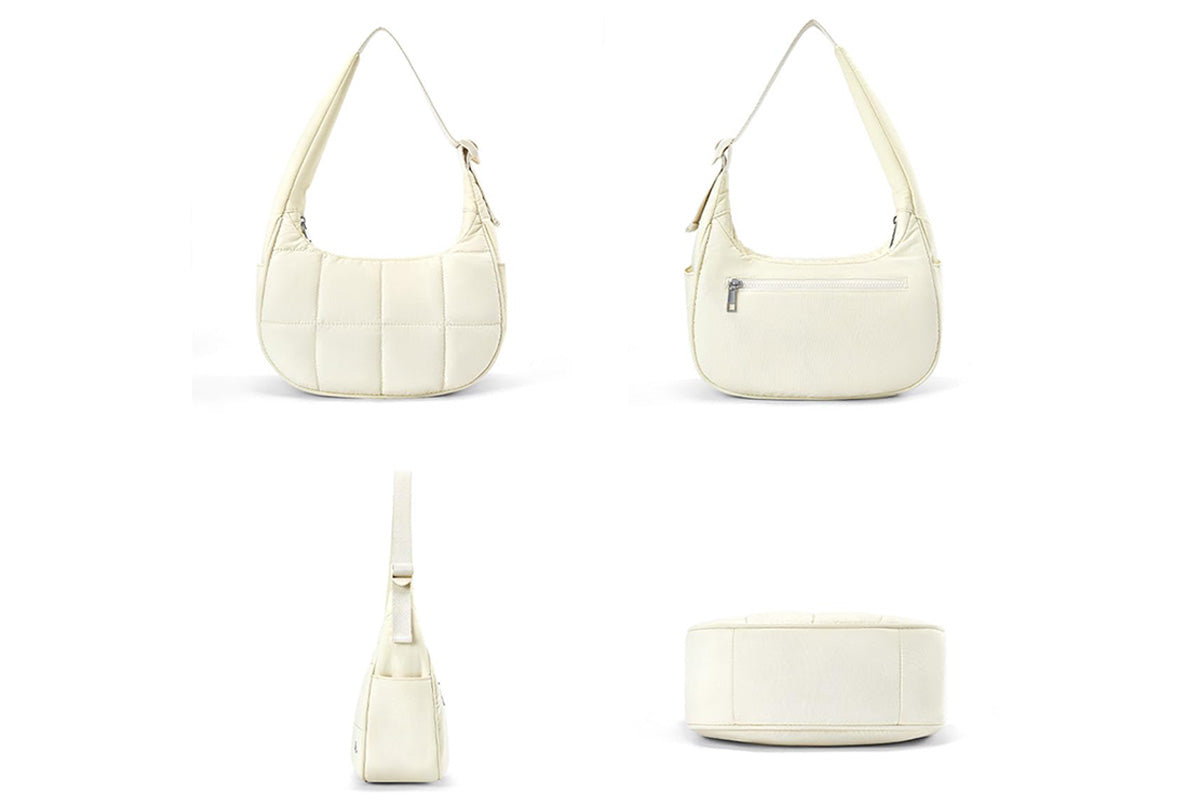Small Puffer Crescent Shoulder Bag for Women Nylon Quilted Handbag with Adjustable Strap