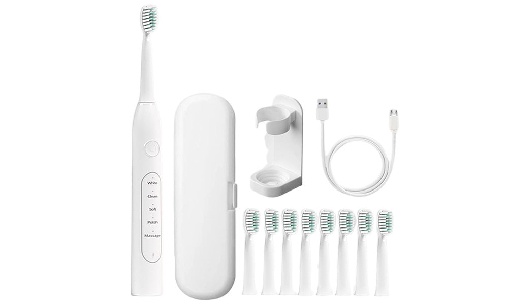 Sonic Electric Toothbrush with 8 Replaceable Wave-Shaped Soft Brush Heads for Oral Care