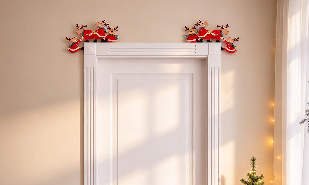 2 PCS Christmas Door Frame Decor Pair Penguin Santa Reindeer