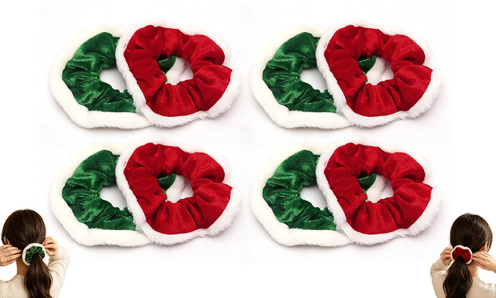 4 PCS Soft Polyester Christmas Ponytail Hair Ties in Red Green White