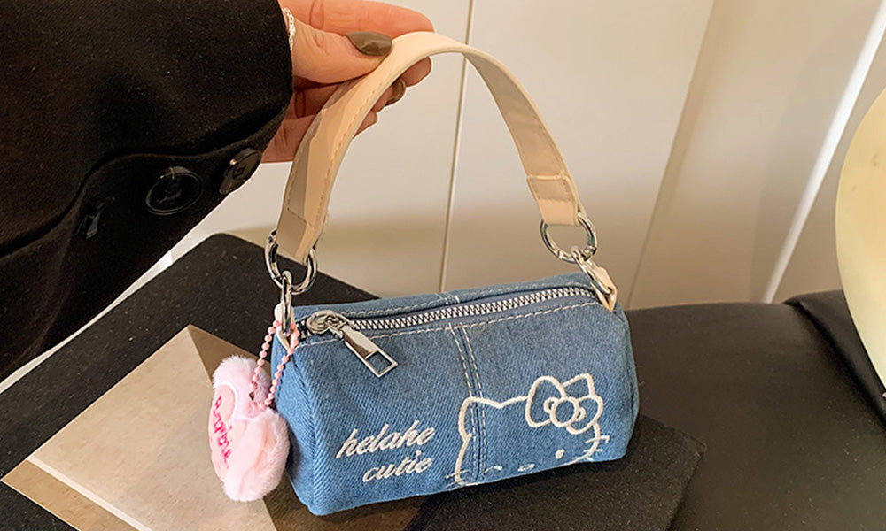 Cute Cylinder Handbag for Women Denim Bag with Top Handle