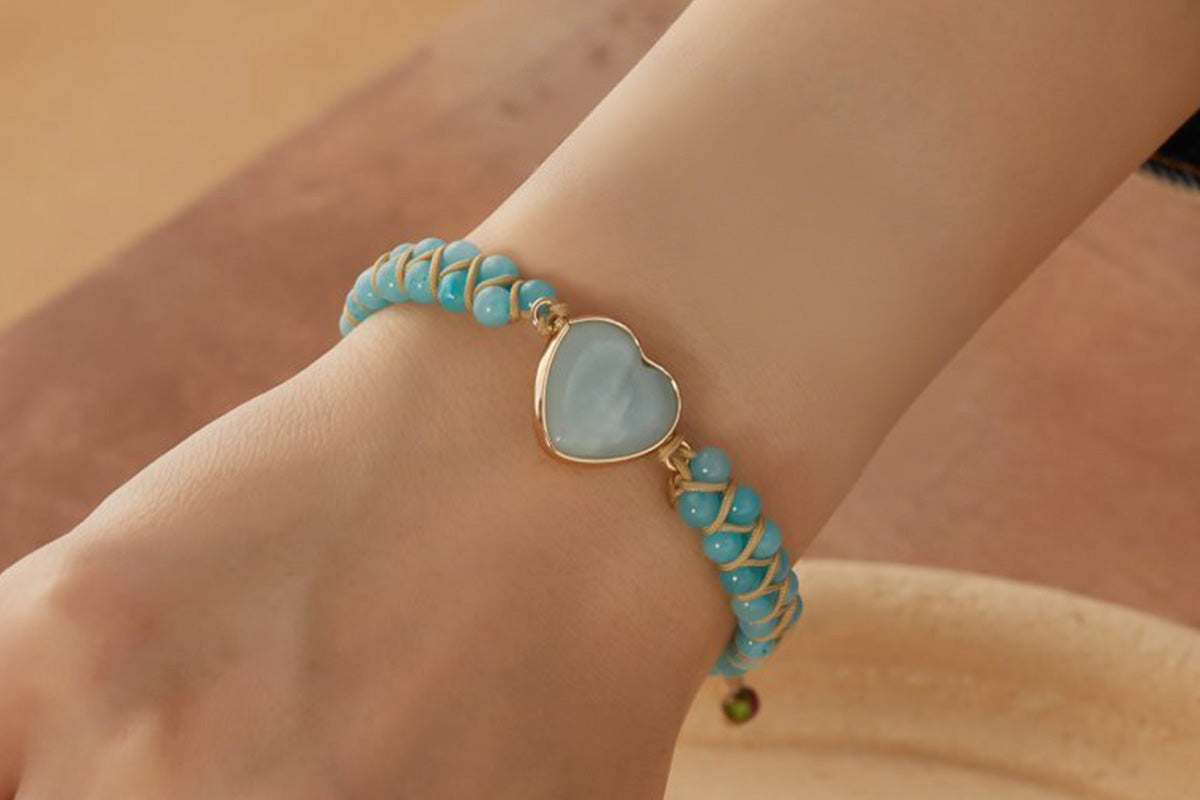 Handmade Natural Stone Beaded Bracelet Adjustable Woven Bangle