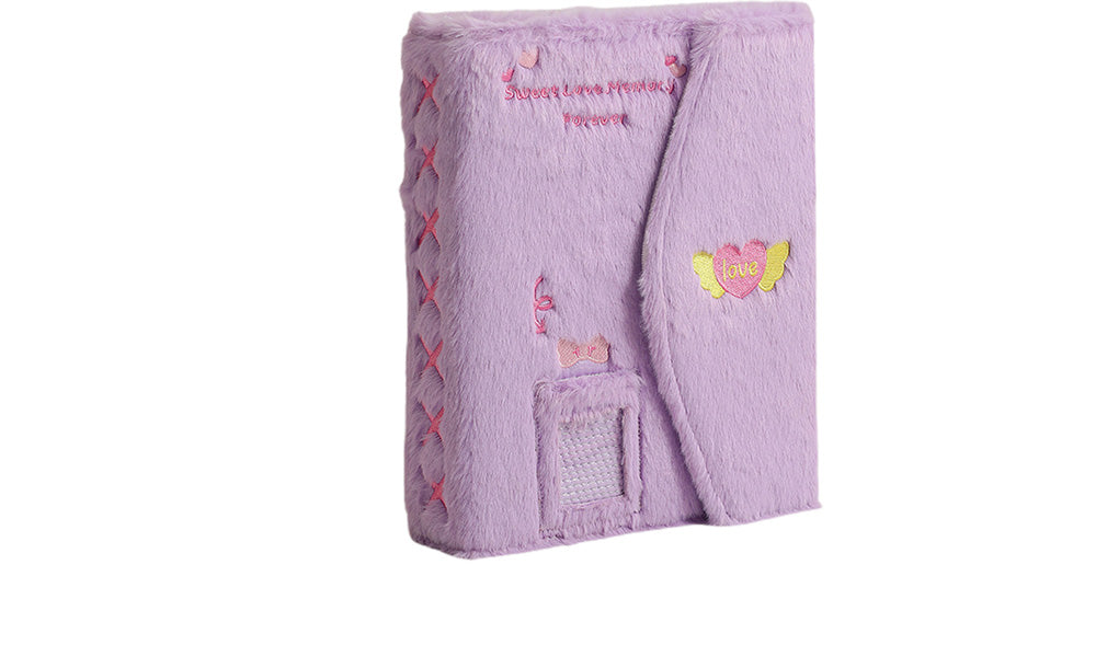 A5 Fluffy Embroidered 6-Ring Snap Closure Photo Album with 4-Pocket Card Pages