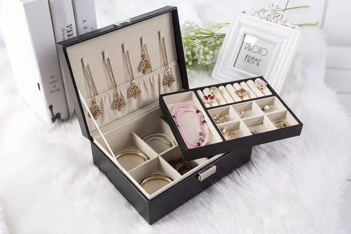 Jewellery Organiser Case Box Holder Storage Earring Ring Display with Lock and Key