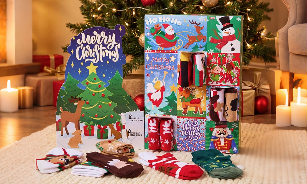 Christmas Advent Calendar with Cotton Mid Calf and Ankle Socks