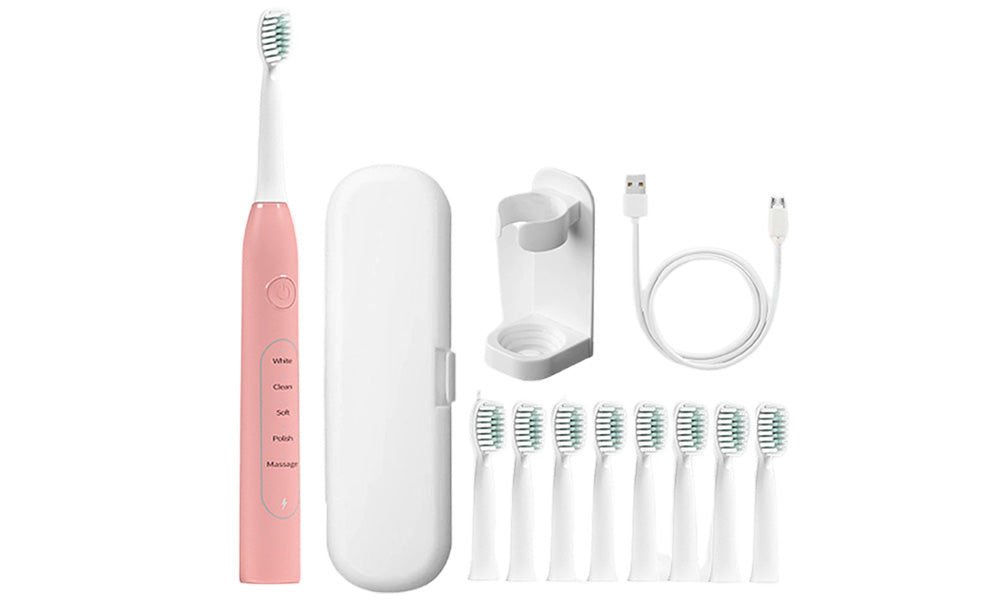 Sonic Electric Toothbrush with 8 Replaceable Wave-Shaped Soft Brush Heads for Oral Care