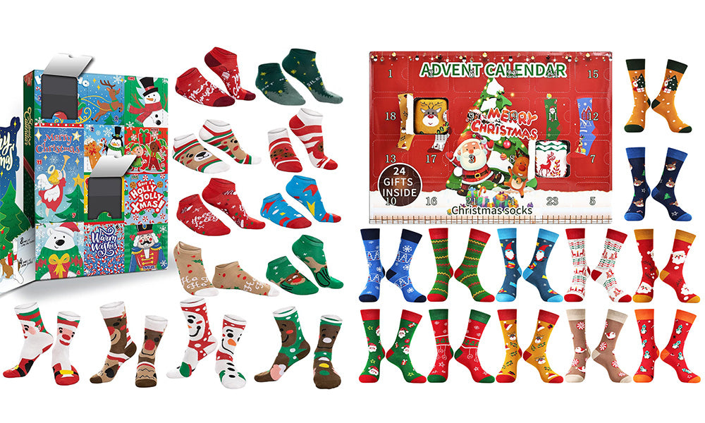 Christmas Advent Calendar with Cotton Mid Calf and Ankle Socks