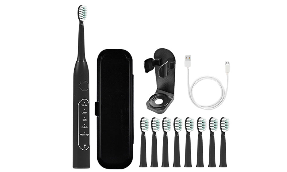 Sonic Electric Toothbrush with 8 Replaceable Wave-Shaped Soft Brush Heads for Oral Care