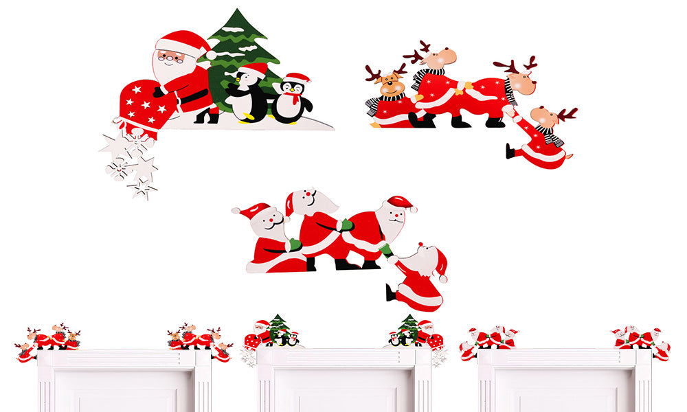 2 PCS Christmas Door Frame Decor Pair Penguin Santa Reindeer