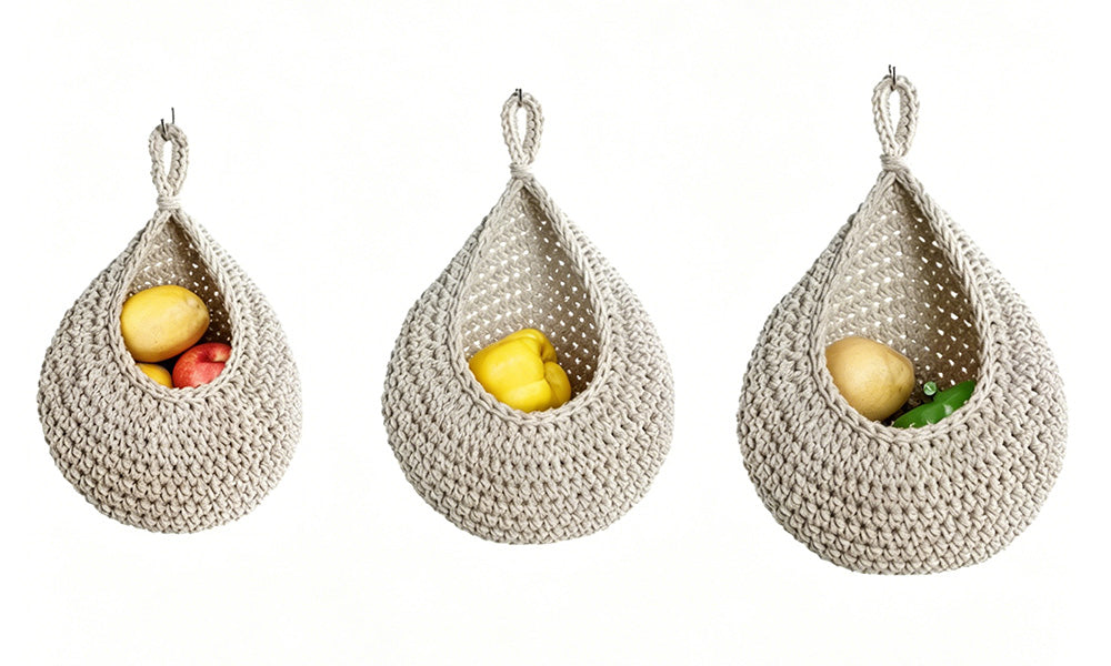 3Pcs Hanging Storage Basket Cotton Rope Vegetable Fruit Wall Organizer