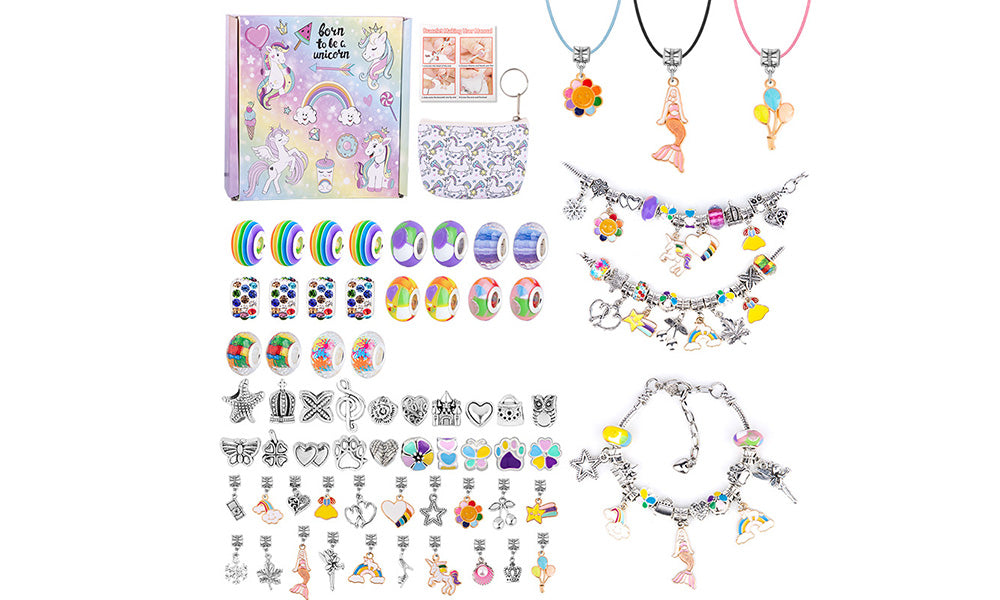 DIY Kids Bracelet Making Kit with Charms and Beads Jewelry Set for Girls Gifts