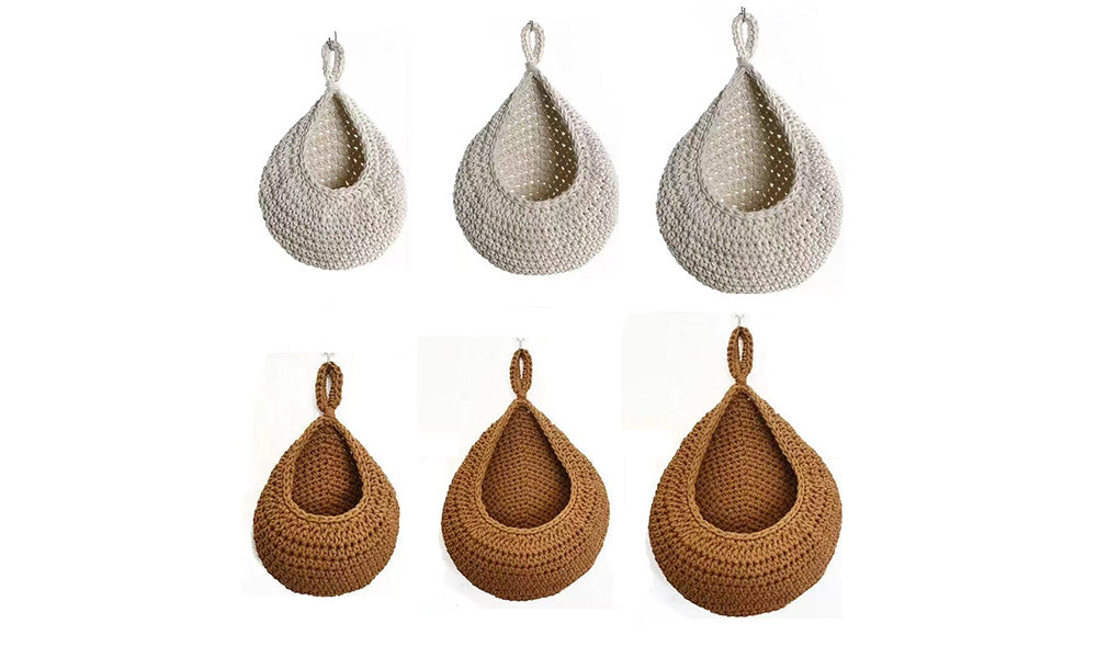 3Pcs Hanging Storage Basket Cotton Rope Vegetable Fruit Wall Organizer