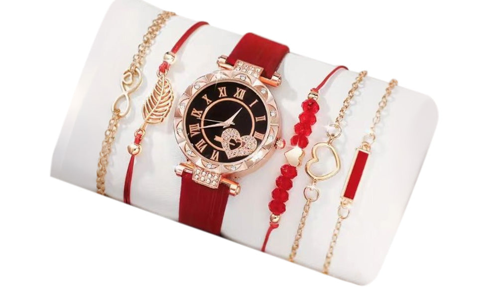 Women Quartz Watch and Beaded Bracelet Set Fashion Wristwatch Jewelry Gift Set