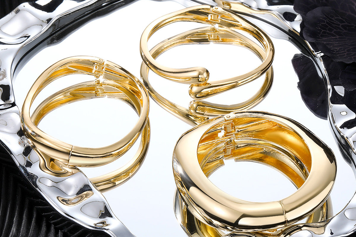 3Pcs Set Women Chunky Bangle Bracelets Wide Wrist Cuff Stackable Fashion Jewelry Gift