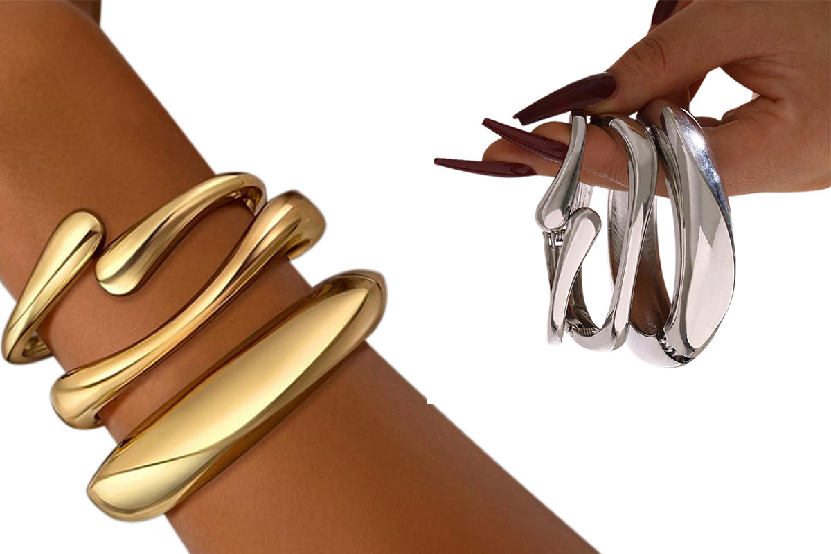3Pcs Set Women Chunky Bangle Bracelets Wide Wrist Cuff Stackable Fashion Jewelry Gift
