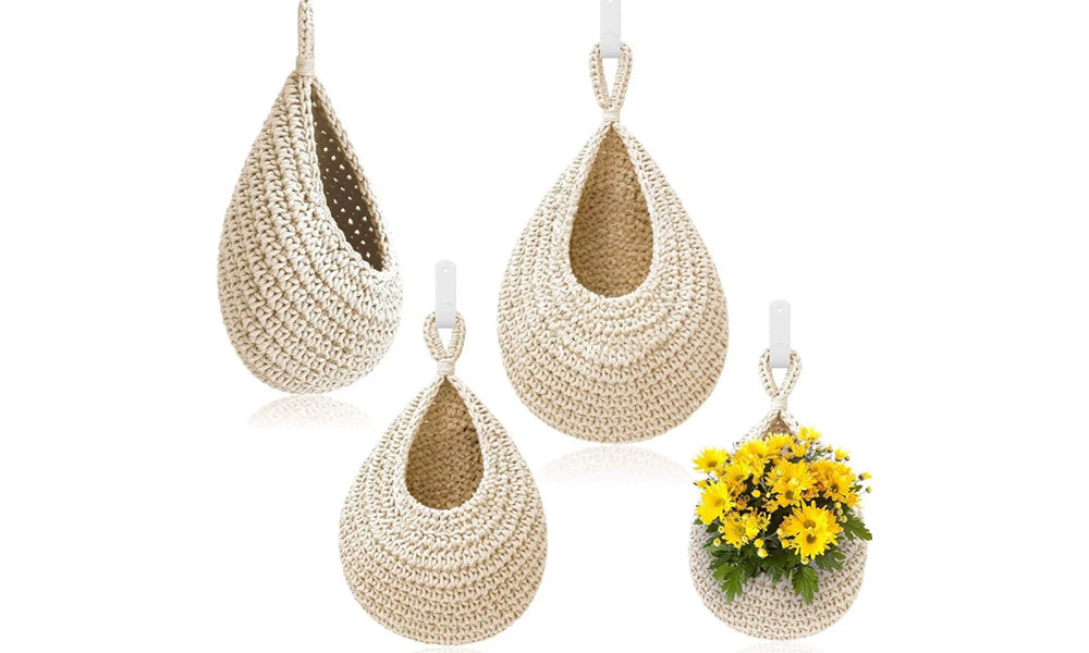 3Pcs Hanging Storage Basket Cotton Rope Vegetable Fruit Wall Organizer