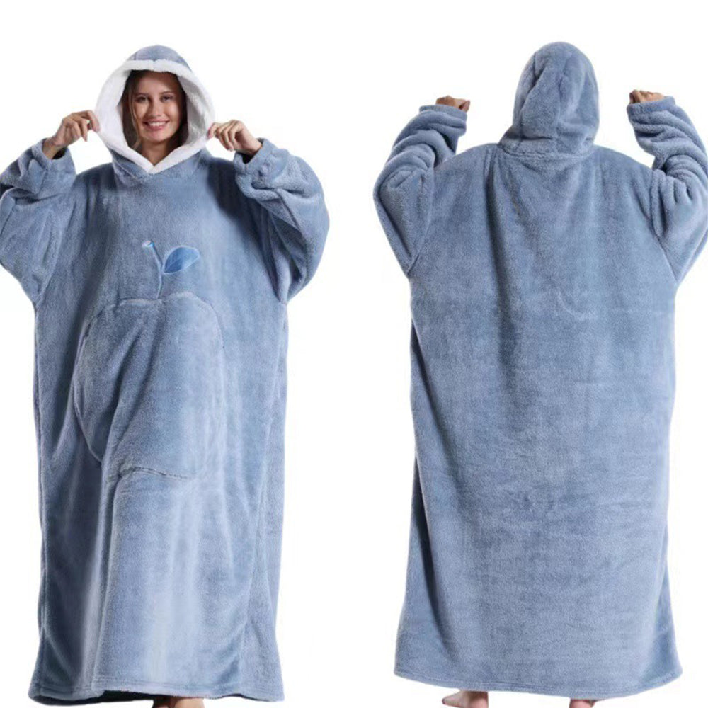 140cm Unisex Hoodie Blanket Hooded Oversized Wearable Throw Blanket Blue