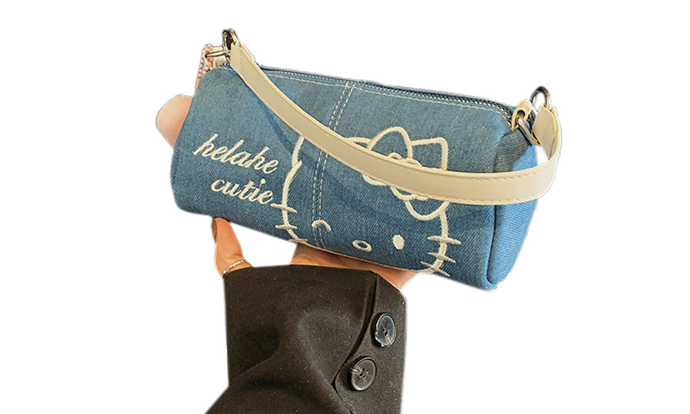 Cute Cylinder Handbag for Women Denim Bag with Top Handle